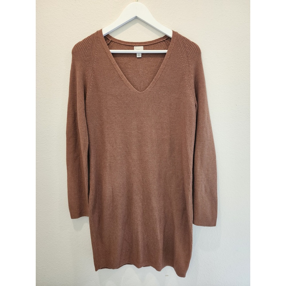 A‎ New Day Womens Small Brown Ribbed Knit Long Sleeve Sweater Dress Western